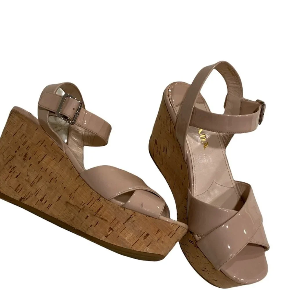 PRADA Patent Leather Nude Sandal